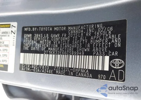 2006 Toyota Matrix Xr z USA, uszkodzony, nr VIN 2T1KR32E66C589949